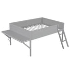 Cama alta de madera de tamaño completo con escritorio y LED, estructura de cama alta de madera con escalera inclinada, no necesita somier para niños