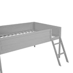 Cama alta de madera de tamaño completo con escritorio y LED, estructura de cama alta de madera con escalera inclinada, no necesita somier para niños