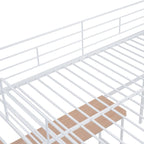 Estructura de cama alta de metal para niños, debajo de la cama con escritorio y estantes de almacenamiento, escalera de almacenamiento lateral y barandillas de listones