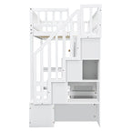 Cama alta individual de madera maciza con escritorio integrado, cama alta LED con estantes de almacenamiento, armarios y escalera, barandilla de longitud completa