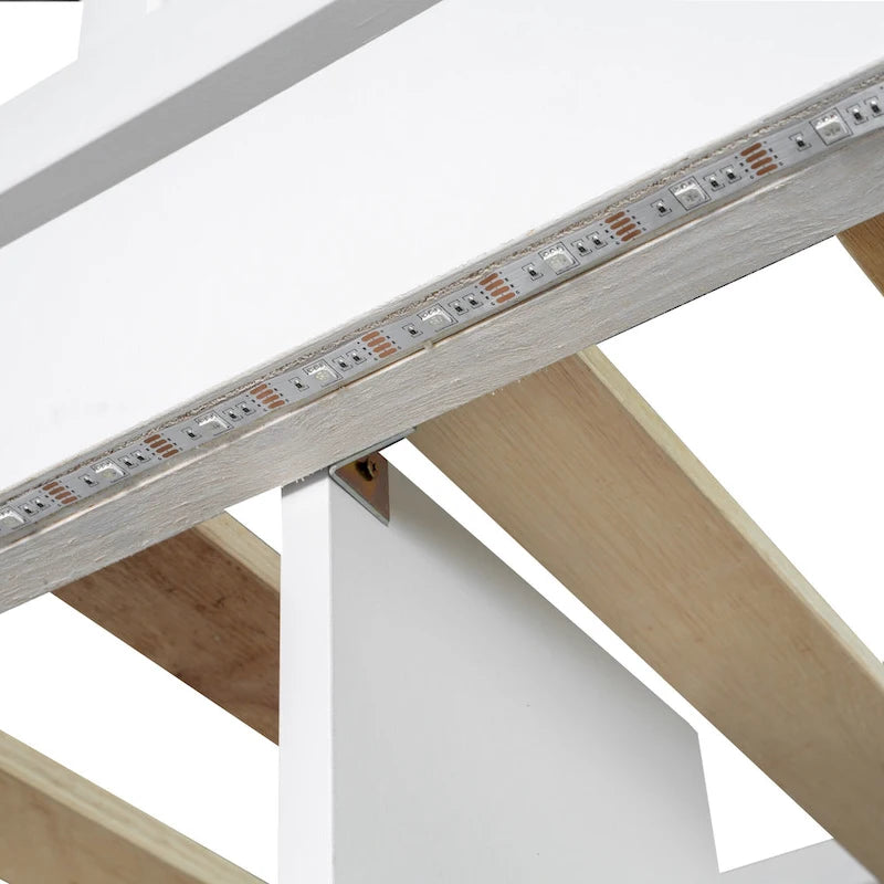 Cama alta individual de madera maciza con escritorio integrado, cama alta LED con estantes de almacenamiento, armarios y escalera, barandilla de longitud completa