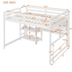 Cama alta matrimonial con escritorio, estantes de 3 niveles y tablero para escribir, cama de madera con escalera y barandillas de seguridad