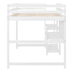 Cama alta matrimonial con escritorio, estantes de 3 niveles y tablero para escribir, cama de madera con escalera y barandillas de seguridad