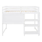 Cama alta matrimonial con escritorio, estantes de 3 niveles y tablero para escribir, cama de madera con escalera y barandillas de seguridad