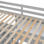 Cama alta matrimonial con escritorio, estantes de 3 niveles y tablero para escribir, cama de madera con escalera y barandillas de seguridad