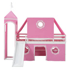 Cama Alta con Tobogán, Carpa y Torre de Madera Maciza para Niños | Dormitorio Divertido