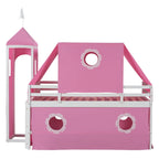 Cama Alta con Tobogán, Carpa y Torre de Madera Maciza para Niños | Dormitorio Divertido