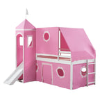 Cama Alta con Tobogán, Carpa y Torre de Madera Maciza para Niños | Dormitorio Divertido