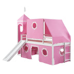 Cama Alta con Tobogán, Carpa y Torre de Madera Maciza para Niños | Dormitorio Divertido