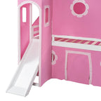 Cama Alta con Tobogán, Carpa y Torre de Madera Maciza para Niños | Dormitorio Divertido