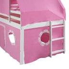 Cama Alta con Tobogán, Carpa y Torre de Madera Maciza para Niños | Dormitorio Divertido