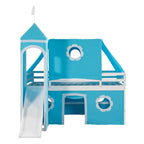 Cama Alta con Tobogán, Carpa y Torre de Madera Maciza para Niños | Dormitorio Divertido