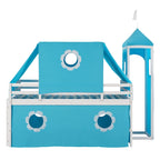 Cama Alta con Tobogán, Carpa y Torre de Madera Maciza para Niños | Dormitorio Divertido
