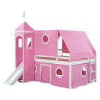 Cama Alta con Tobogán, Carpa y Torre de Madera Maciza para Niños | Dormitorio Divertido