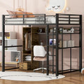 Cama alta de metal de tamaño completo con armario, cajones, escritorio y estantes integrados