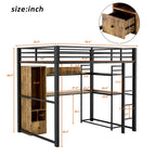 Cama alta de metal de tamaño completo con armario, cajones, escritorio y estantes integrados