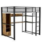 Cama alta de metal de tamaño completo con armario, cajones, escritorio y estantes integrados