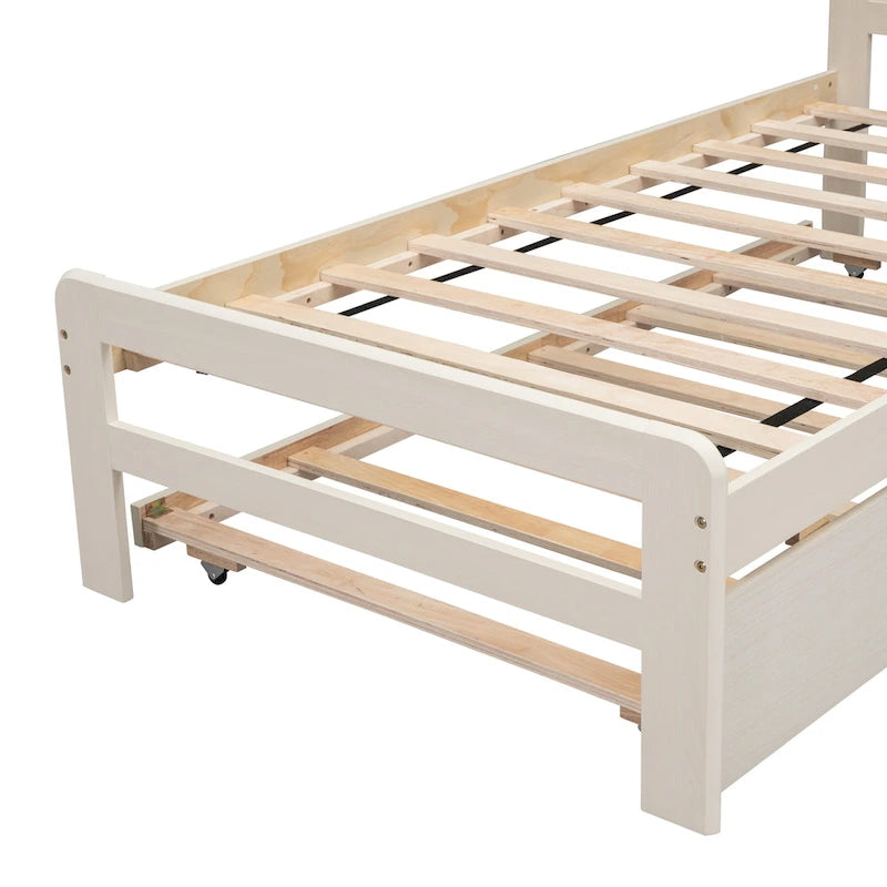 Cama Nido Individual Blanca de Madera Maciza | Madera de caucho y Contrachapado | Niños y Adultos