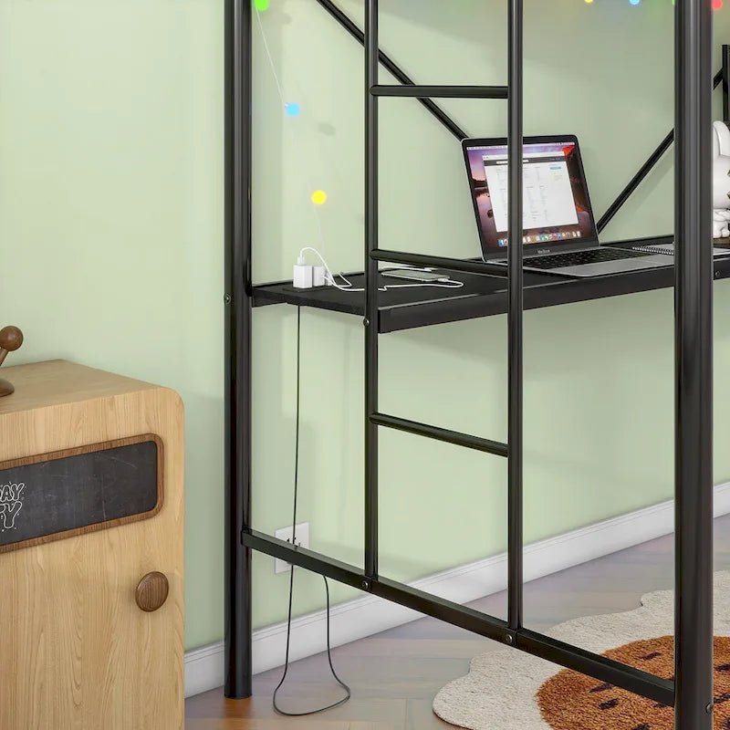 Cama Loft Metálica de Tamaño Doble con Escritorio e Iluminación LED | Muebles Modernos para Dormitorio