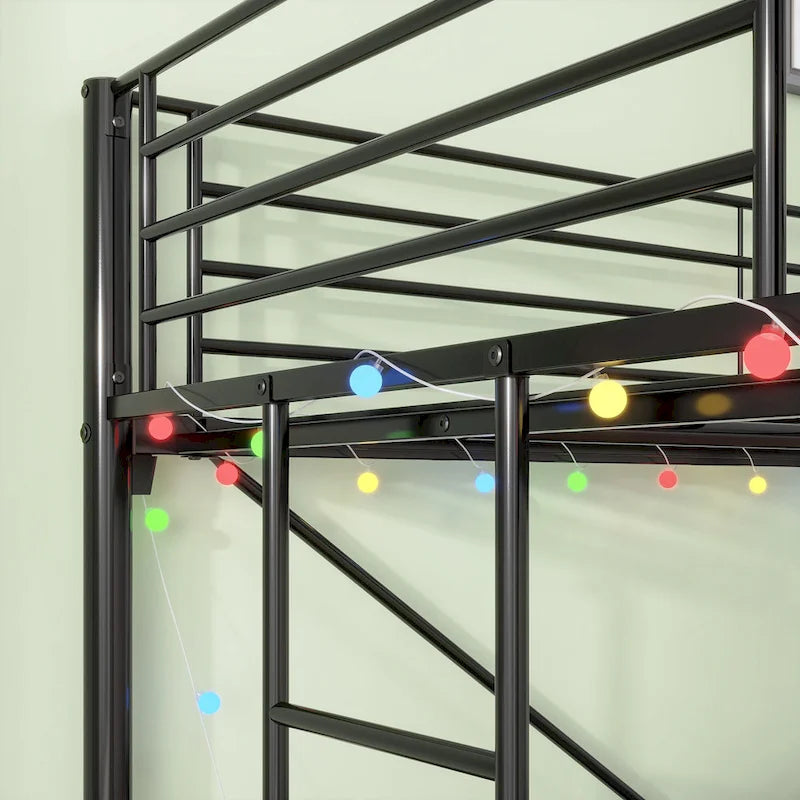 Cama Loft Metálica de Tamaño Doble con Escritorio e Iluminación LED | Muebles Modernos para Dormitorio