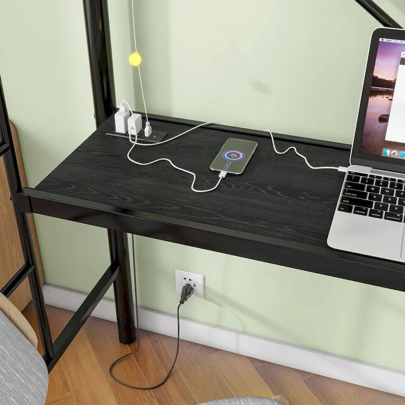 Cama Loft Metálica de Tamaño Doble con Escritorio e Iluminación LED | Muebles Modernos para Dormitorio