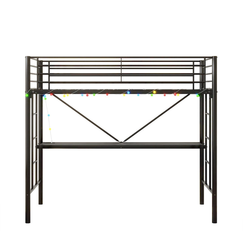 Cama Loft Metálica de Tamaño Doble con Escritorio e Iluminación LED | Muebles Modernos para Dormitorio