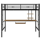 Litera de metal doble con escritorio y estante, diseño que ahorra espacio para niños, dormitorio