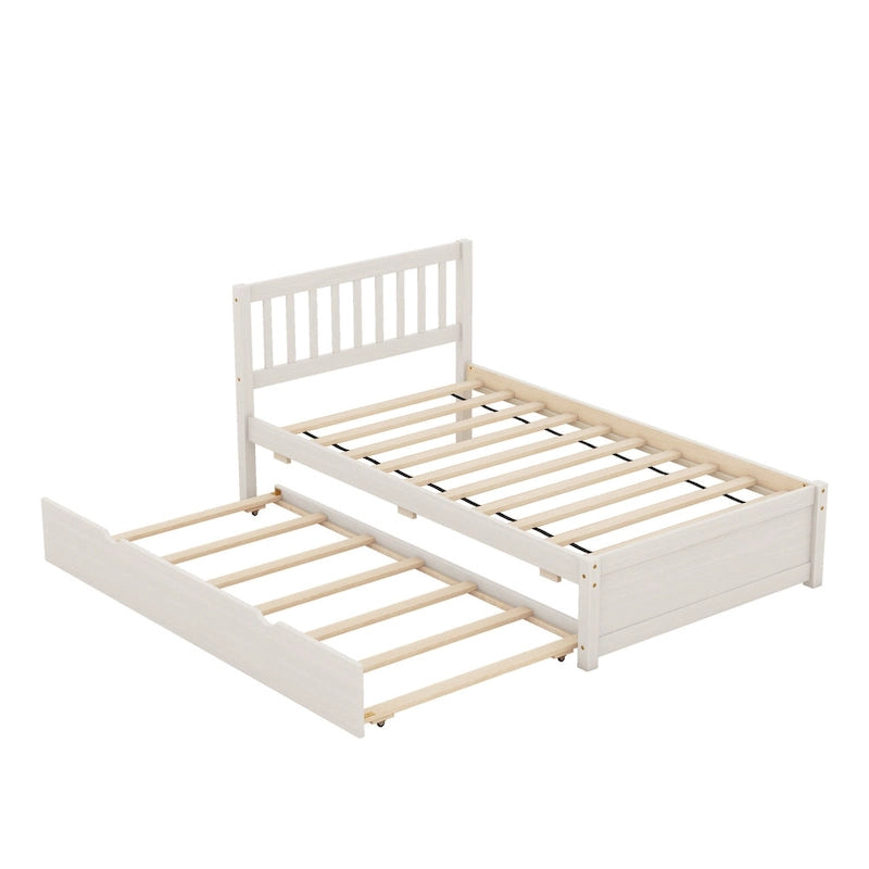 Cama individual con nido | Madera de caucho y contrachapado | 200 lb | Nogal / Blanco / Gris
