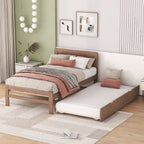 Cama Plataforma Doble Marrón con Nido | Madera de Caucho y Contrachapado | 90 kg | Diseño Moderno