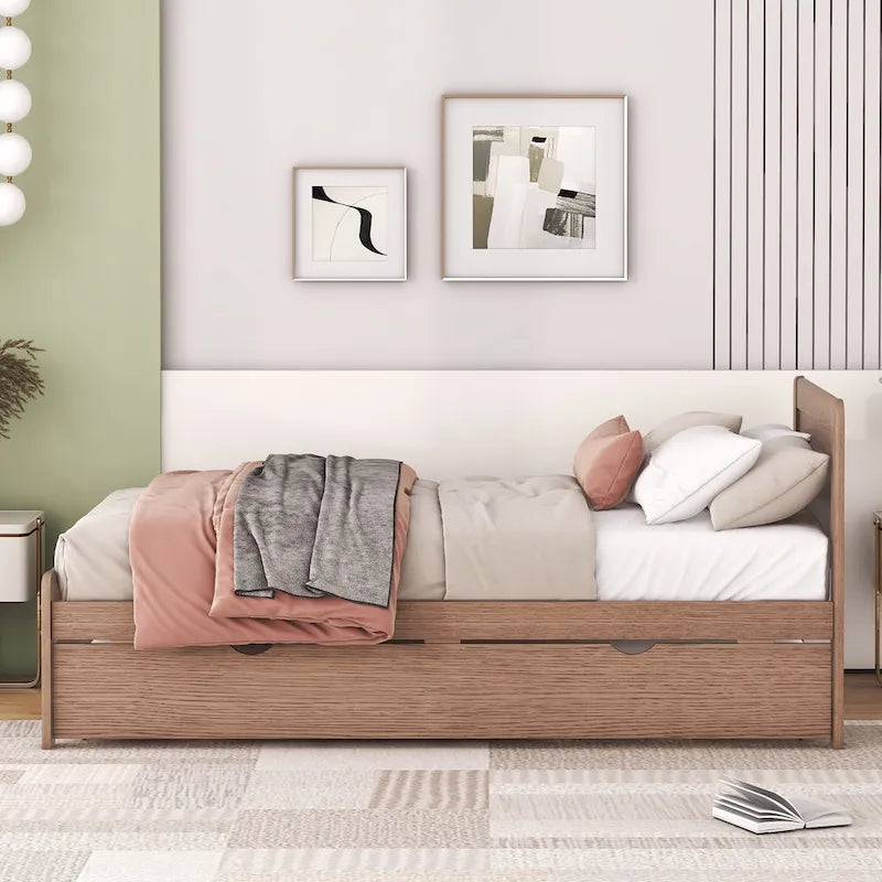 Cama Plataforma Doble Marrón con Nido | Madera de Caucho y Contrachapado | 90 kg | Diseño Moderno