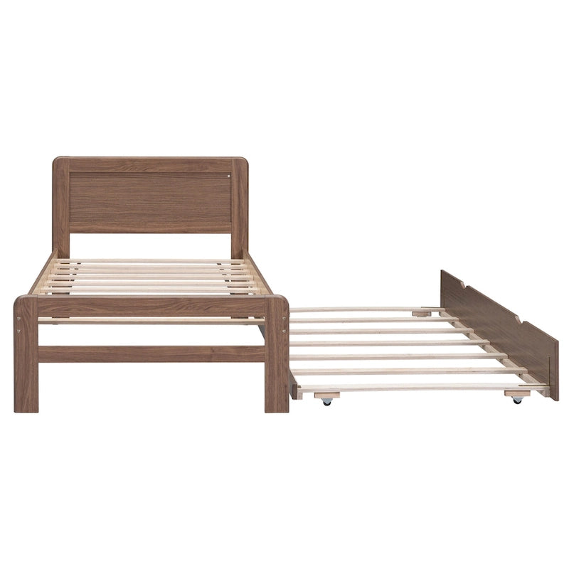 Cama Plataforma Doble Marrón con Nido | Madera de Caucho y Contrachapado | 90 kg | Diseño Moderno