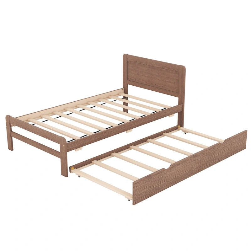 Cama Plataforma Doble Marrón con Nido | Madera de Caucho y Contrachapado | 90 kg | Diseño Moderno