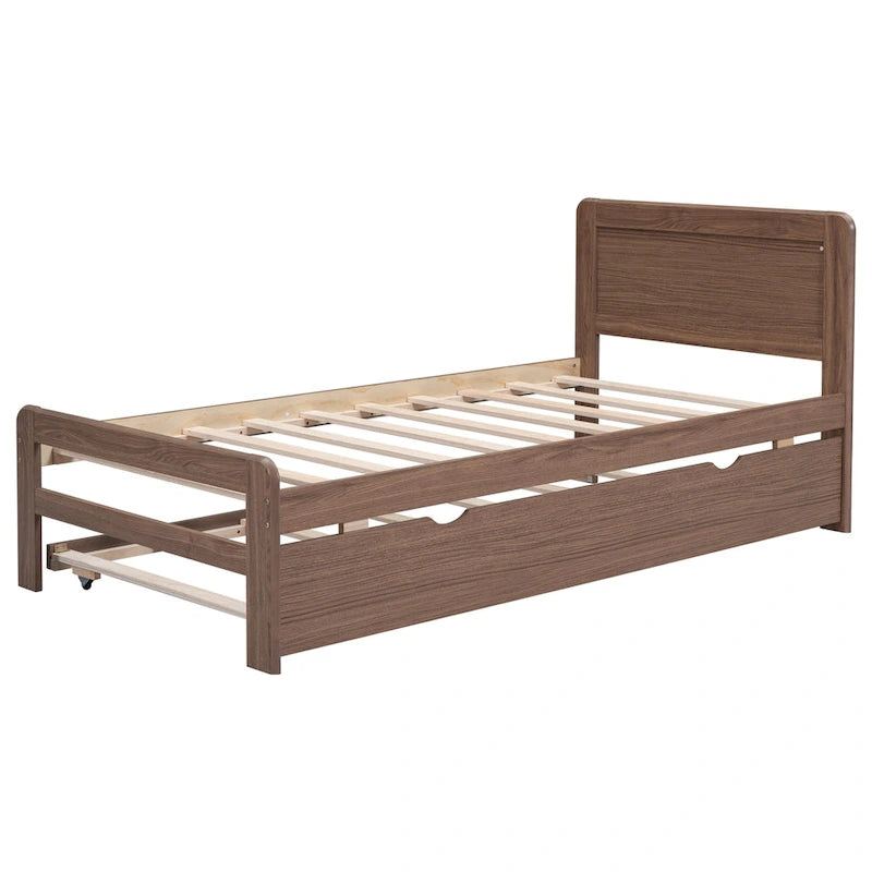 Cama Plataforma Doble Marrón con Nido | Madera de Caucho y Contrachapado | 90 kg | Diseño Moderno