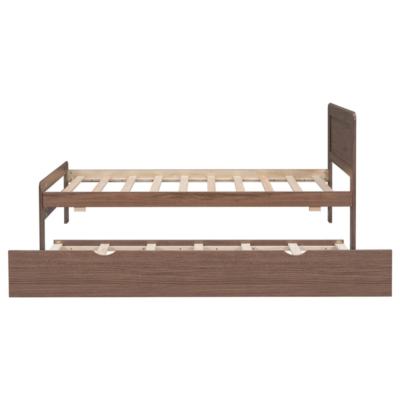Cama Plataforma Doble Marrón con Nido | Madera de Caucho y Contrachapado | 90 kg | Diseño Moderno