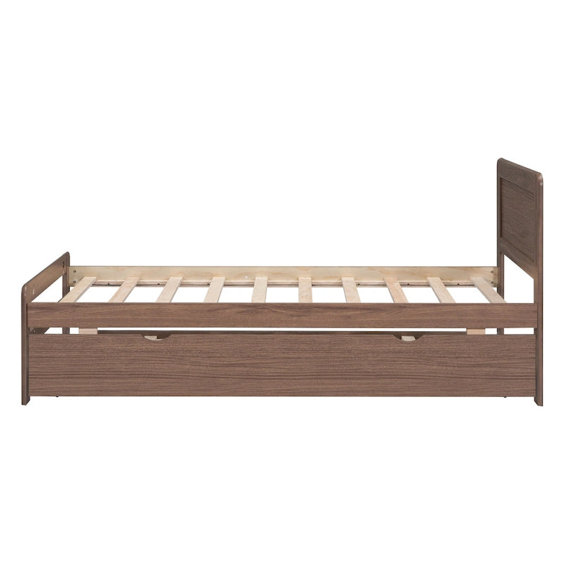 Cama Plataforma Doble Marrón con Nido | Madera de Caucho y Contrachapado | 90 kg | Diseño Moderno