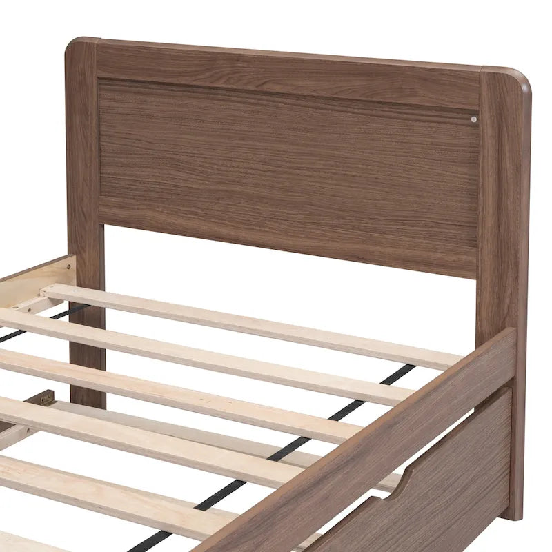 Cama Plataforma Doble Marrón con Nido | Madera de Caucho y Contrachapado | 90 kg | Diseño Moderno