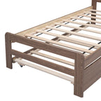 Cama Plataforma Doble Marrón con Nido | Madera de Caucho y Contrachapado | 90 kg | Diseño Moderno
