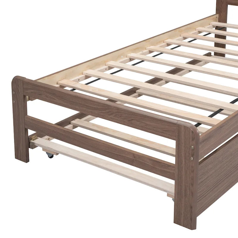 Cama Plataforma Doble Marrón con Nido | Madera de Caucho y Contrachapado | 90 kg | Diseño Moderno