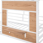 Cama alta metálica Twin con forma de casa con techo, ventana, barandilla y escalera | Niños