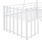 Cama alta metálica Twin con forma de casa con techo, ventana, barandilla y escalera | Niños