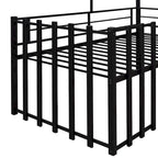 Cama alta metálica Twin con forma de casa con techo, ventana, barandilla y escalera | Niños