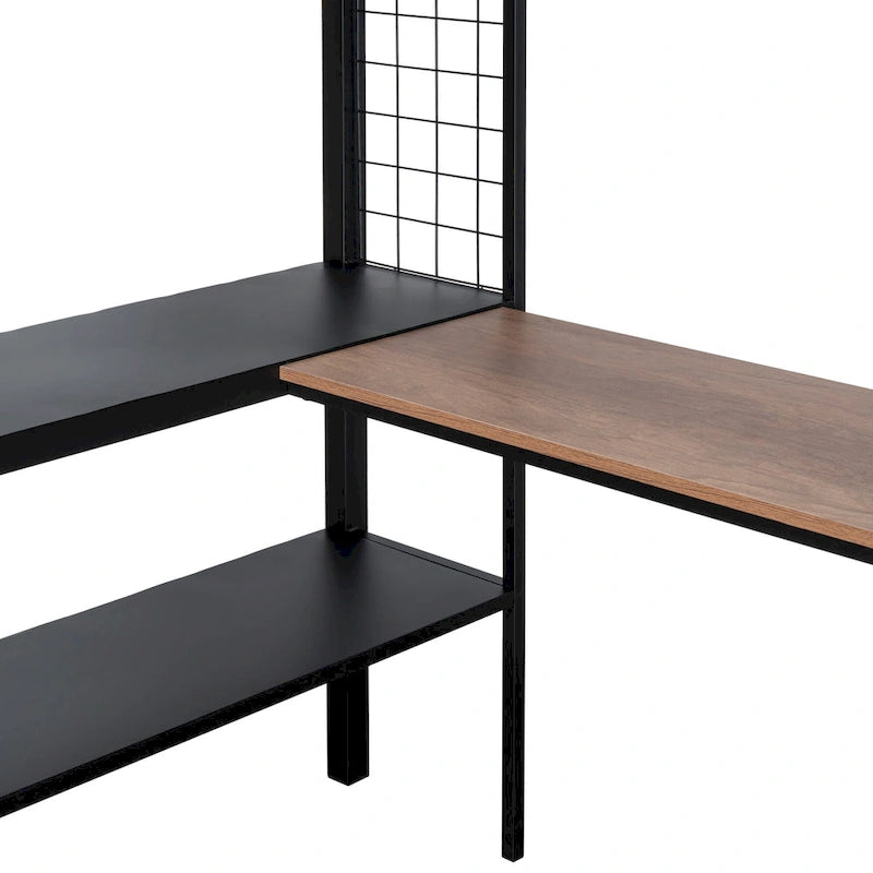 Cama alta metálica de tamaño completo con escritorio, estantes, listones de madera sin ruido y barandilla de textilene cómoda