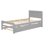 Estructura de cama de plataforma doble gris de madera con cama nido | Madera de caucho y contrachapado | Diseño moderno