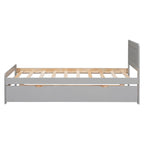 Estructura de cama de plataforma doble gris de madera con cama nido | Madera de caucho y contrachapado | Diseño moderno