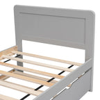 Estructura de cama de plataforma doble gris de madera con cama nido | Madera de caucho y contrachapado | Diseño moderno