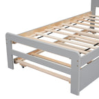 Estructura de cama de plataforma doble gris de madera con cama nido | Madera de caucho y contrachapado | Diseño moderno