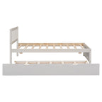 Cama plataforma individual con nido y cabecero con valla | Madera de caucho | 90 kg | Nogal/Blanco/Gris