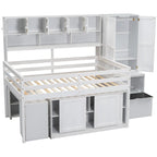 Cama loft de madera blanca de tamaño completo con armario, escritorio debajo de la cama, cajones y estantes