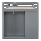 Cama alta de madera gris tamaño completo con armarios, gabinetes y cajones incorporados