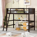 Litera elevada Espresso Twin de madera maciza con escalera inclinada, barandillas y 14 listones